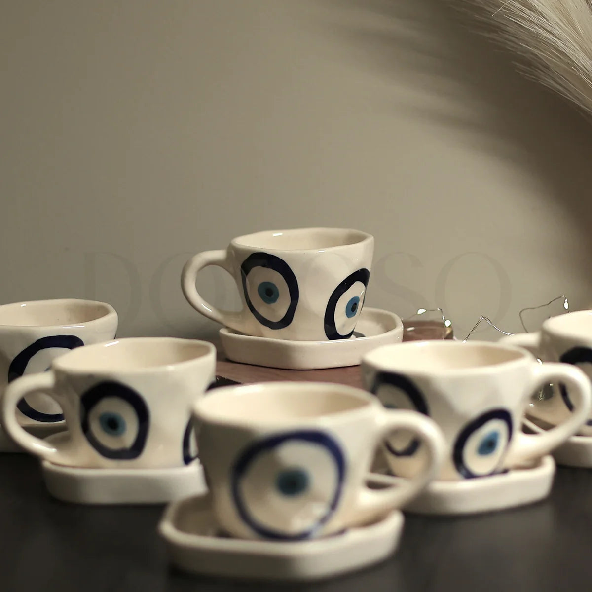 Pinteresty Evil Eye Ceramic Mug with Saucer