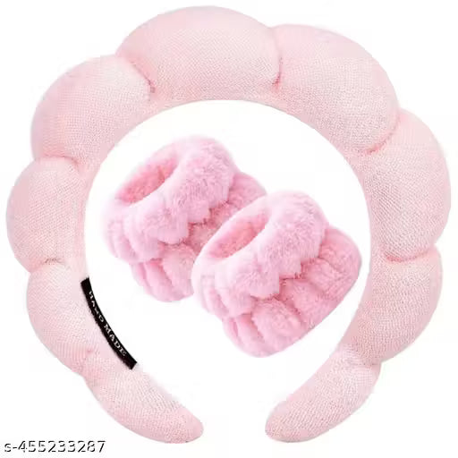 Spa Headband & Wrist Washband Set | Soft, Stretchy & Absorbent | Skincare, Face Washing & Sports