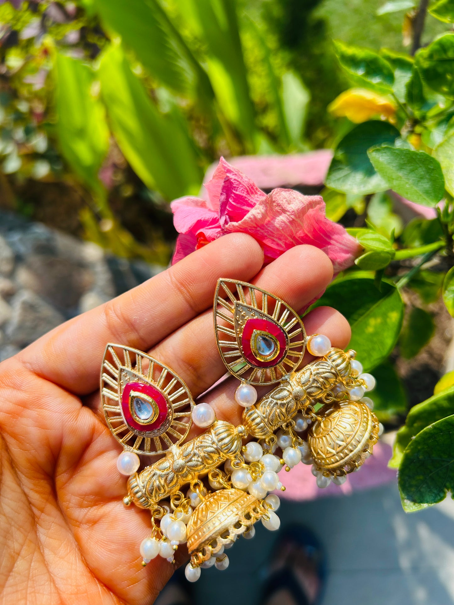 Bengali Red Jhumka Earrings