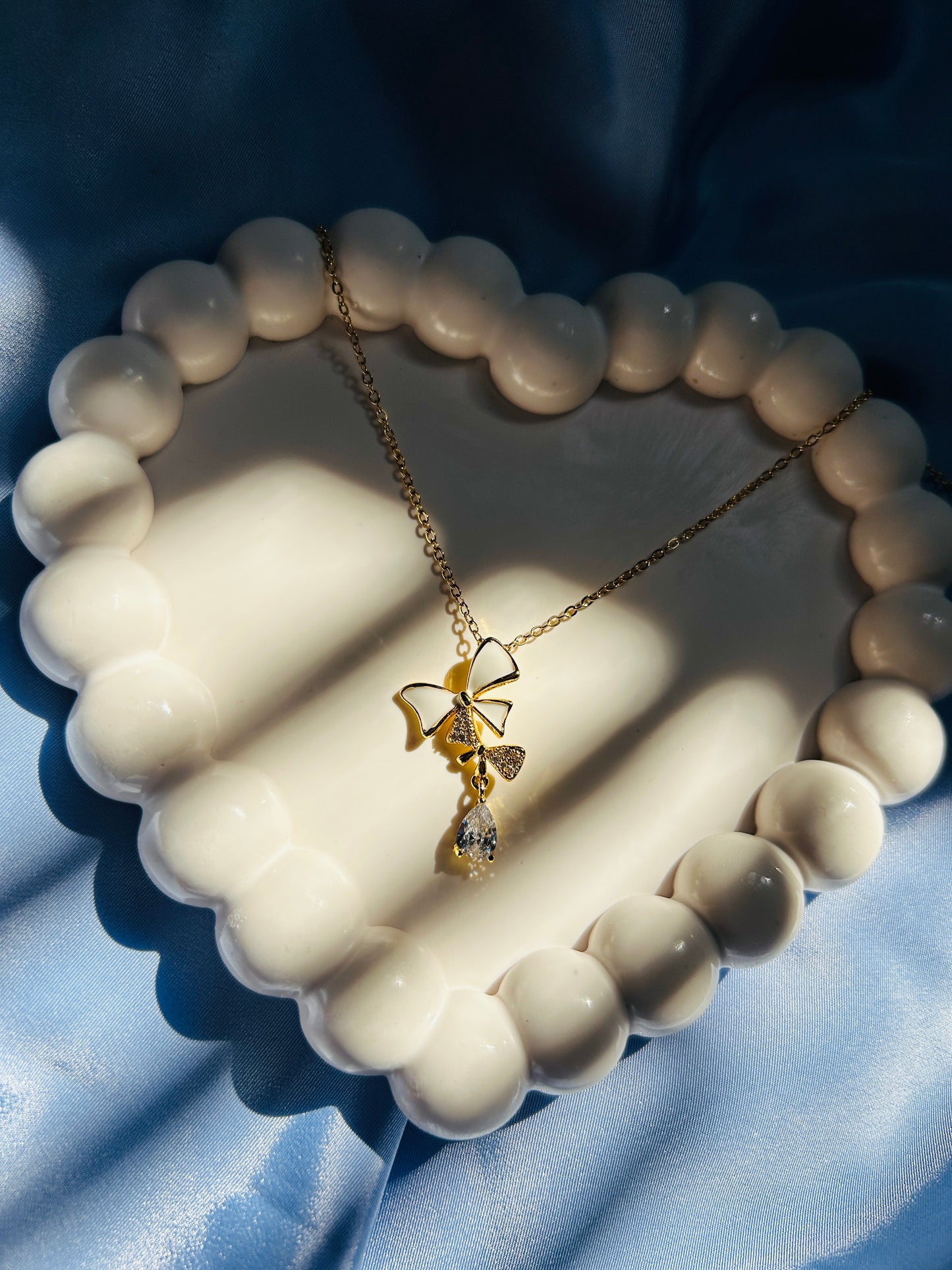 White Bow with Diamond Charm Pendant