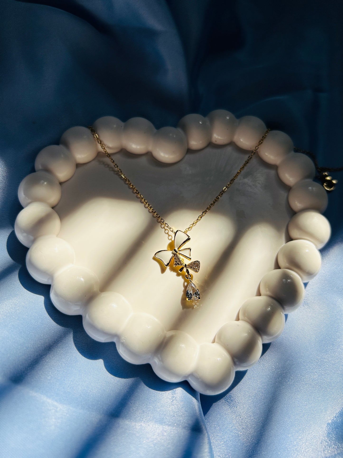 White Bow with Diamond Charm Pendant