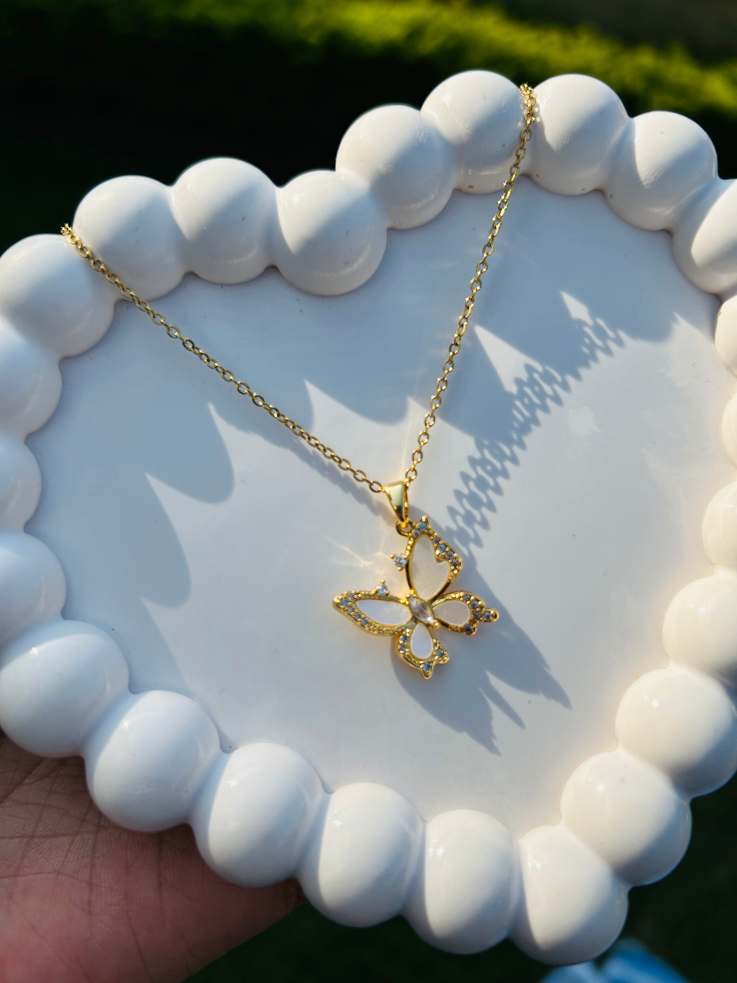 White butterfly Anti Tarnish Pendant