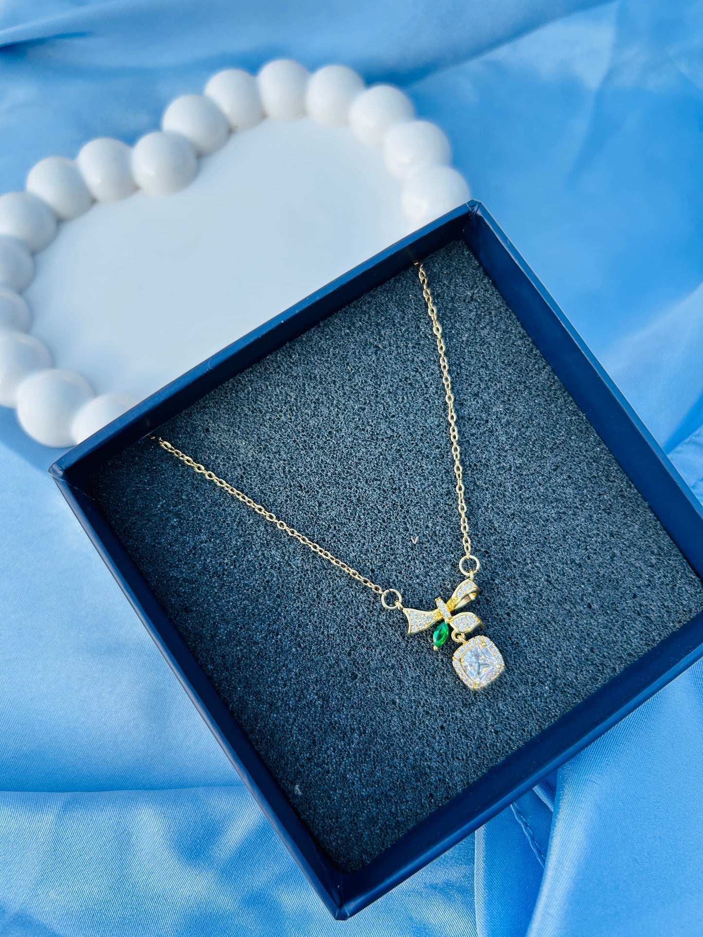 Square Diamond with Green Emerald Pendant