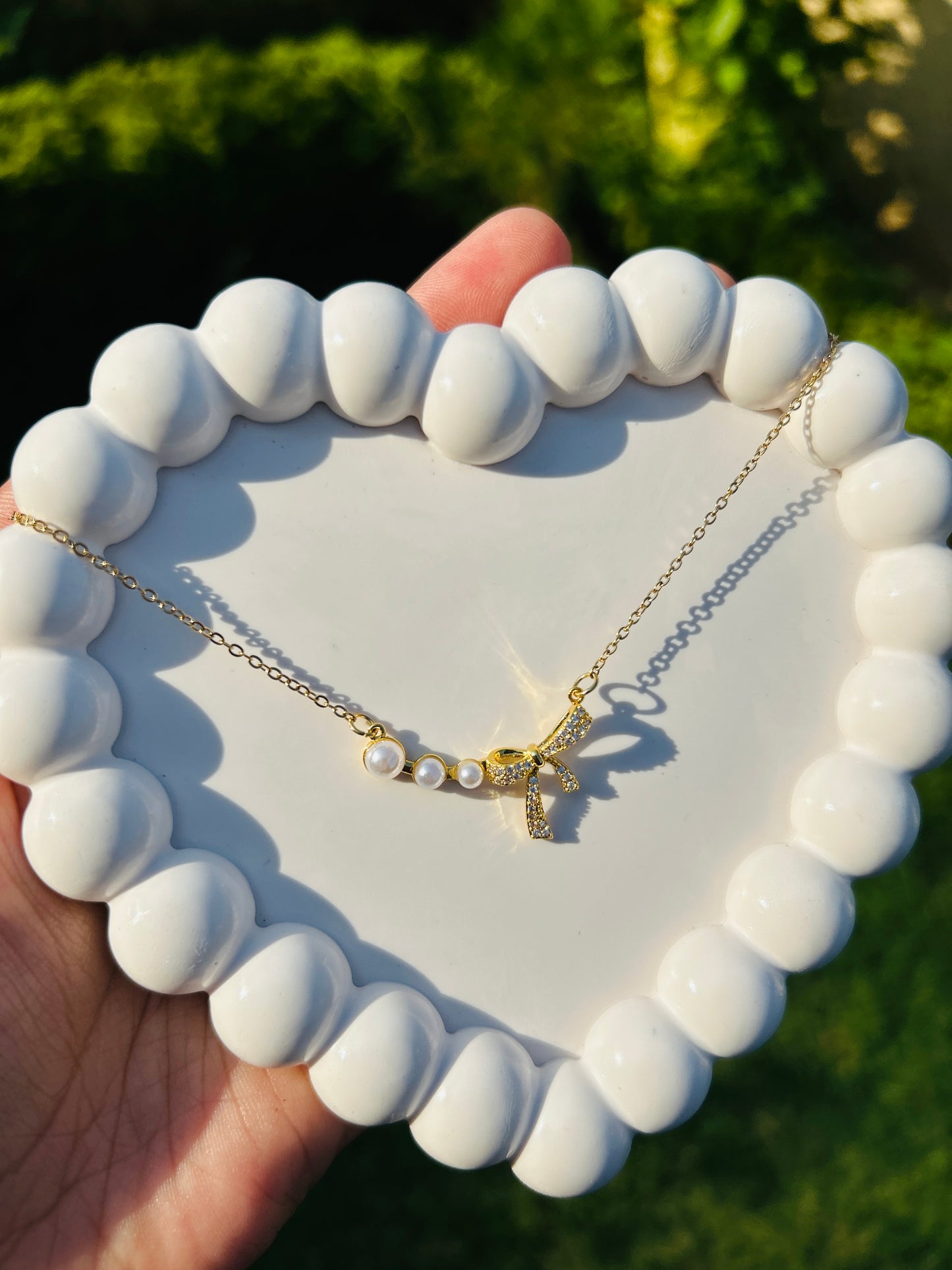 Pearls Sleek Bow Anti Tarnish Pendant
