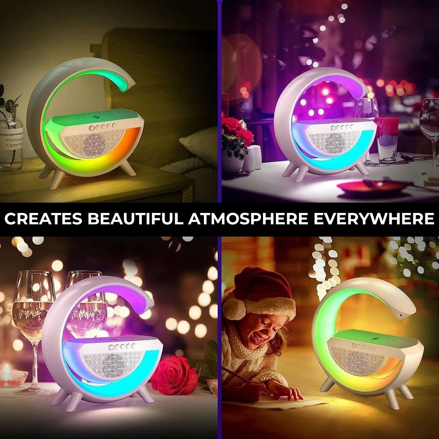 3 in 1 G Shape Bluetooth Speaker Wireless Charger with Multicolor Night Lamp