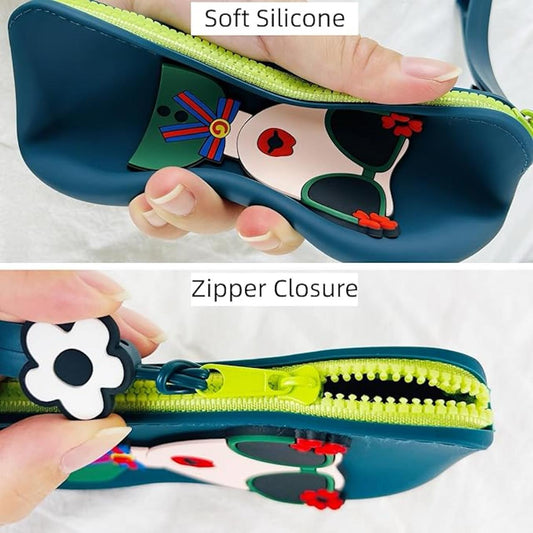 Cute Silicone Sunglass Case with Zipper & Wrist Strap | Soft Protective Glasses Holder |