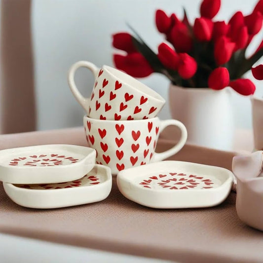 Pinteresty Red Heart Mug with Saucer