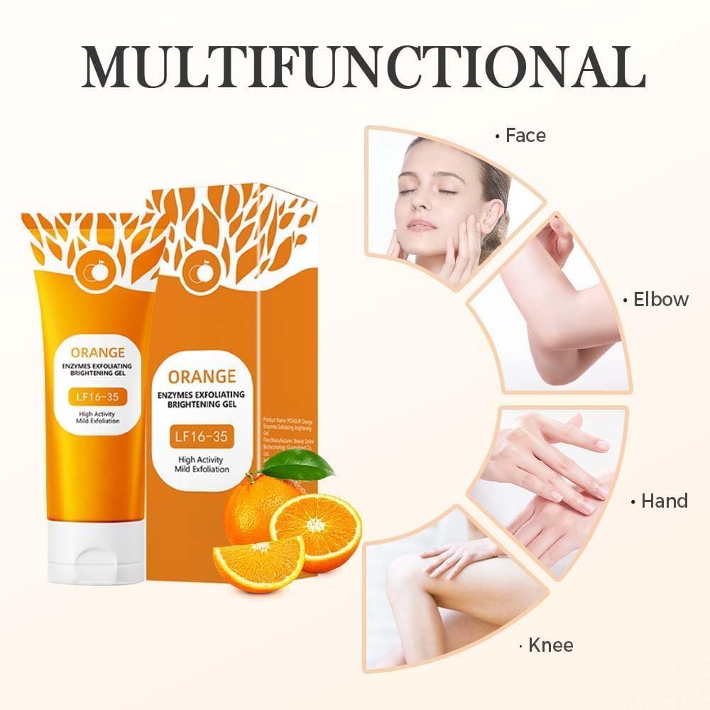 Orange Enzymes Exfoliating Gel | Orange Exfoliating Gel for Face & Body | Deep Cleansing Moisturizing Facial Exfoliator | Dead Skin Remover Gel | Brightening & Pore Cleansing Scrub