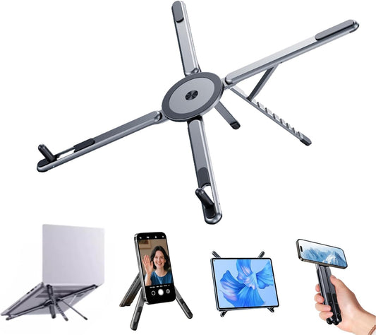 Laptop Stand for Desk, Foldable Aluminum Alloy Magnetic Notebook Riser Mount,Adjustable Height Ventilated Cooling Computer Cooling Holder,Multi-Functional Stand for Laptop,Tablet and Phone