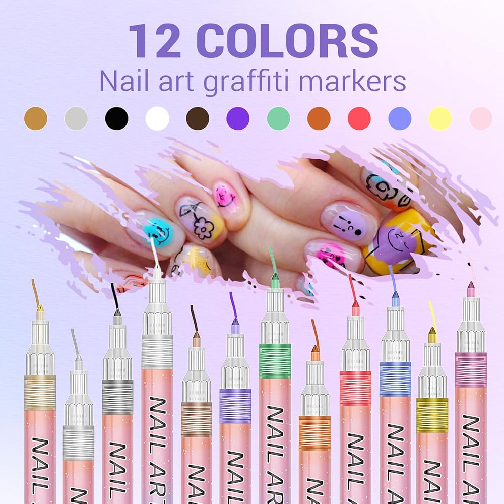 Professional Nail Art Markers Set (12 Colors) – Easy Nail Design Pens