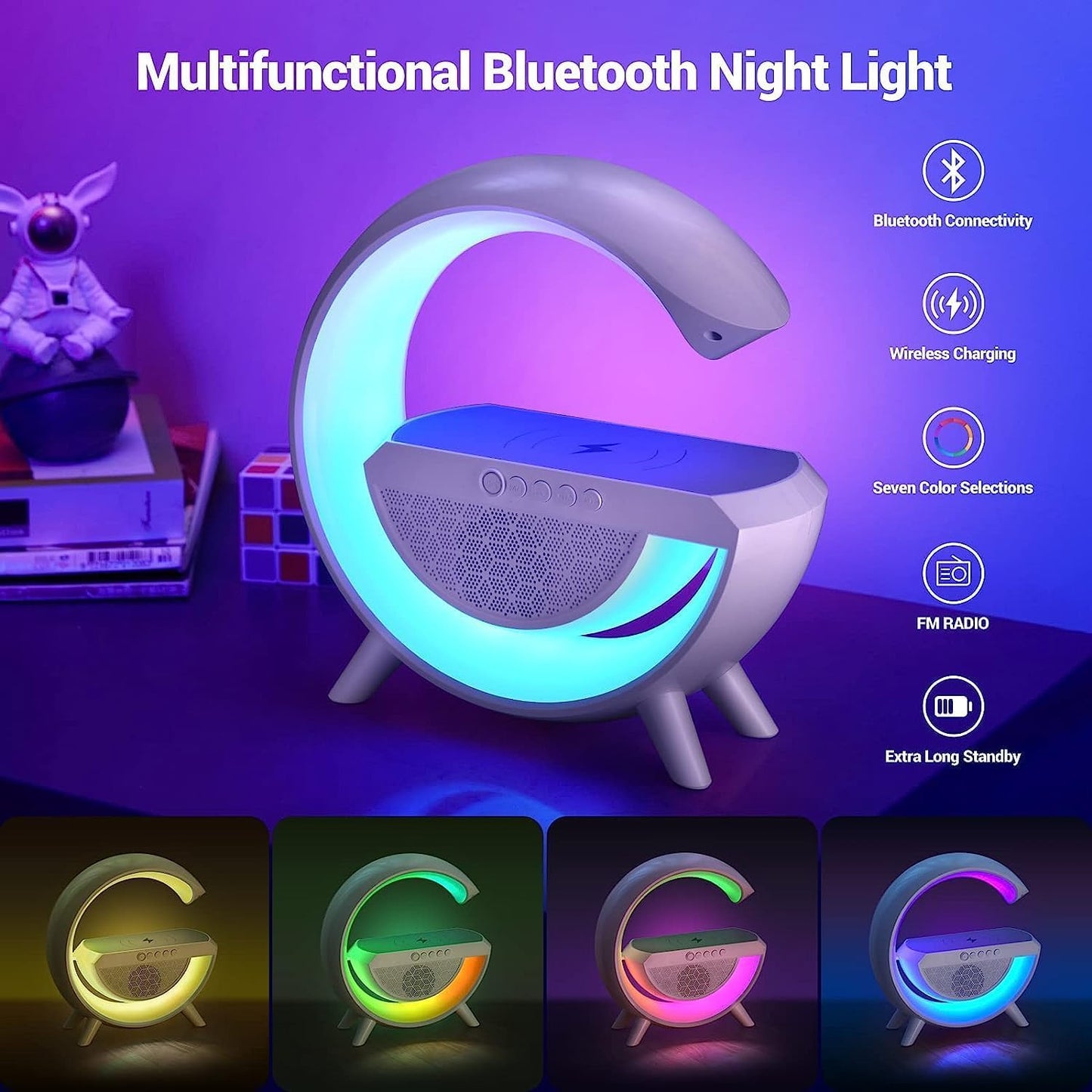 3 in 1 G Shape Bluetooth Speaker Wireless Charger with Multicolor Night Lamp