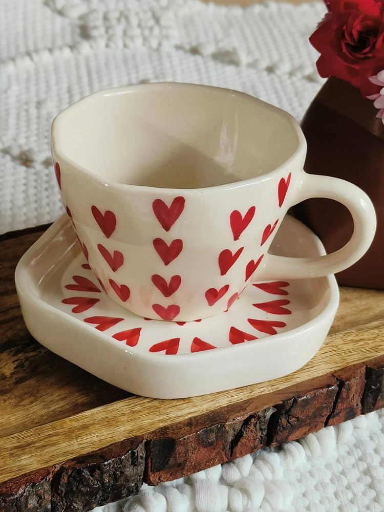 Pinteresty Red Heart Mug with Saucer