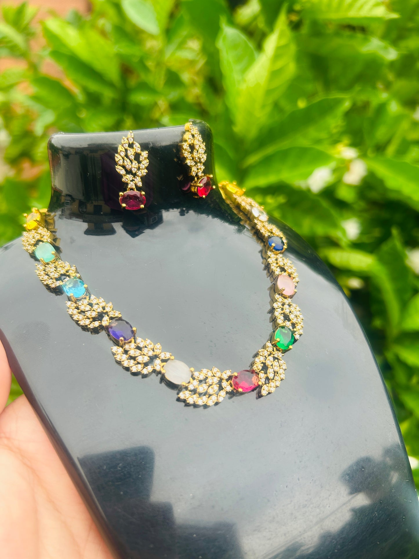 Multicolour Mehandi Finish Necklace Set