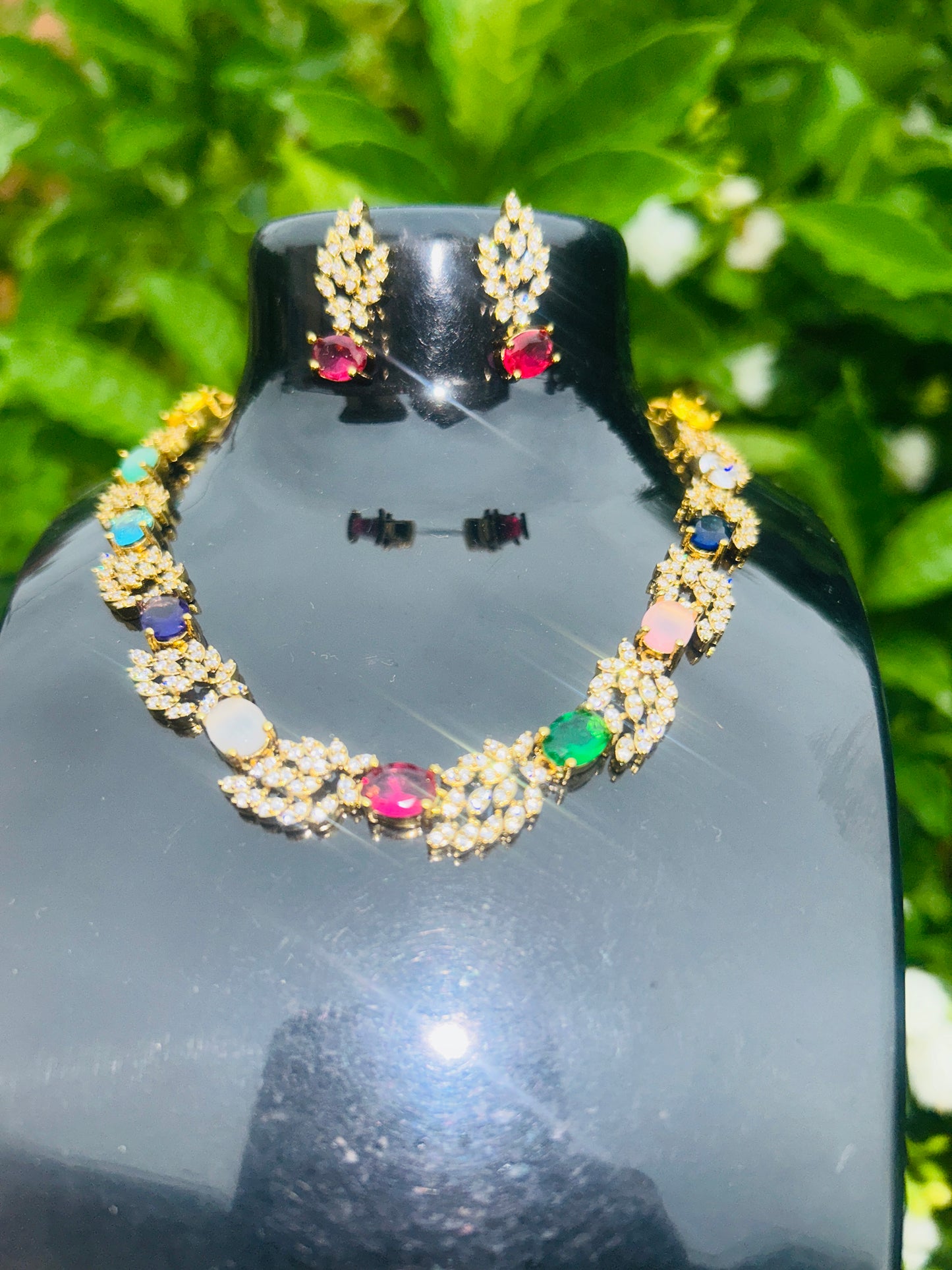 Multicolour Mehandi Finish Necklace Set