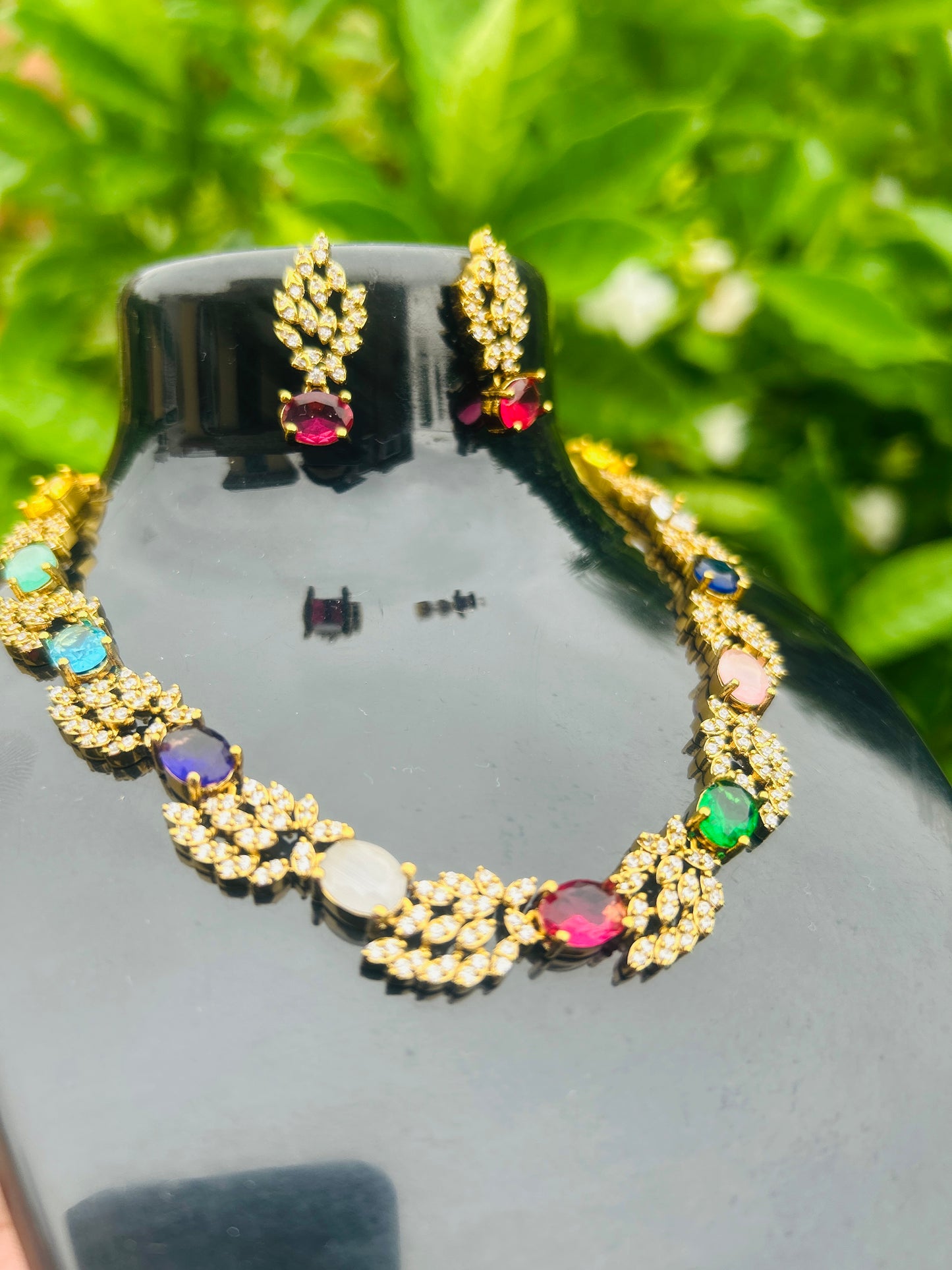 Multicolour Mehandi Finish Necklace Set