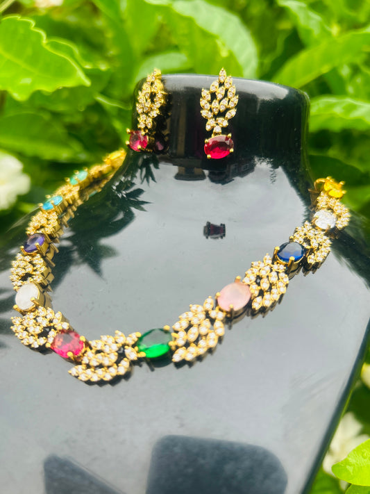 Multicolour Mehandi Finish Necklace Set