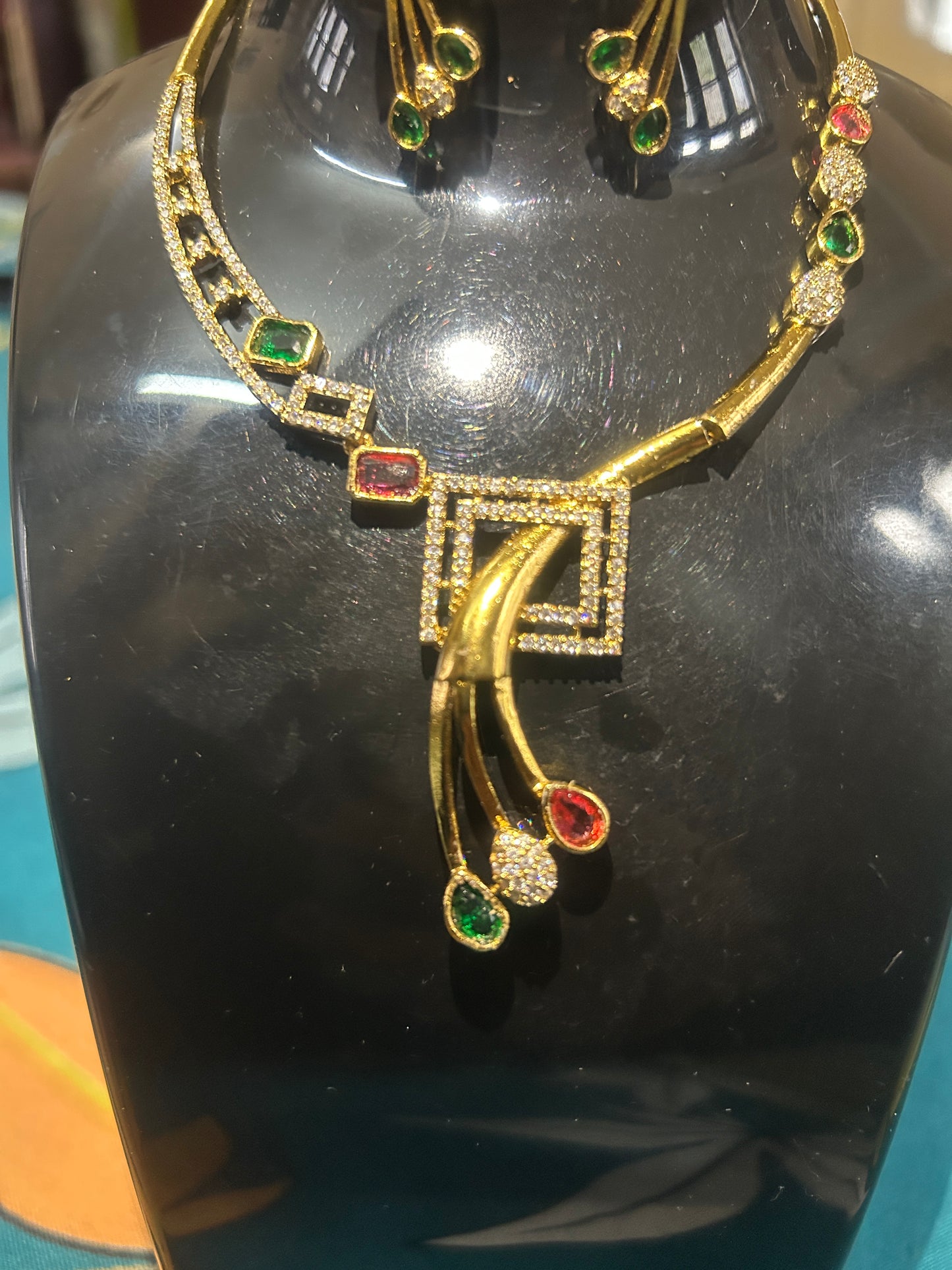 Green Red Ruby Premium Necklace Set