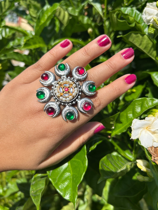 Oxidised Rainbow Cocktail Ring