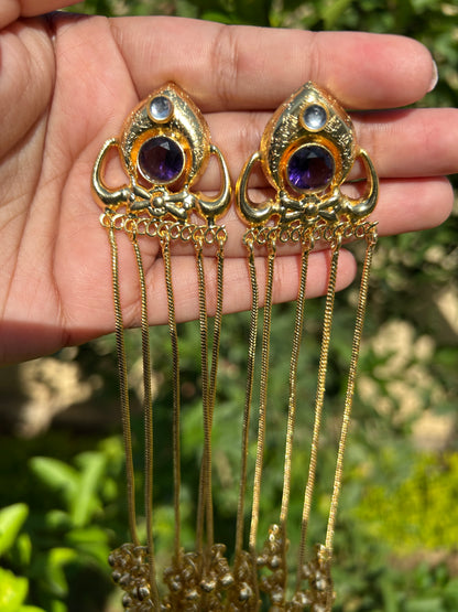 Purple Golden Kashmiri Ghungroo Earrings