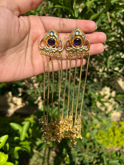 Purple Golden Kashmiri Ghungroo Earrings