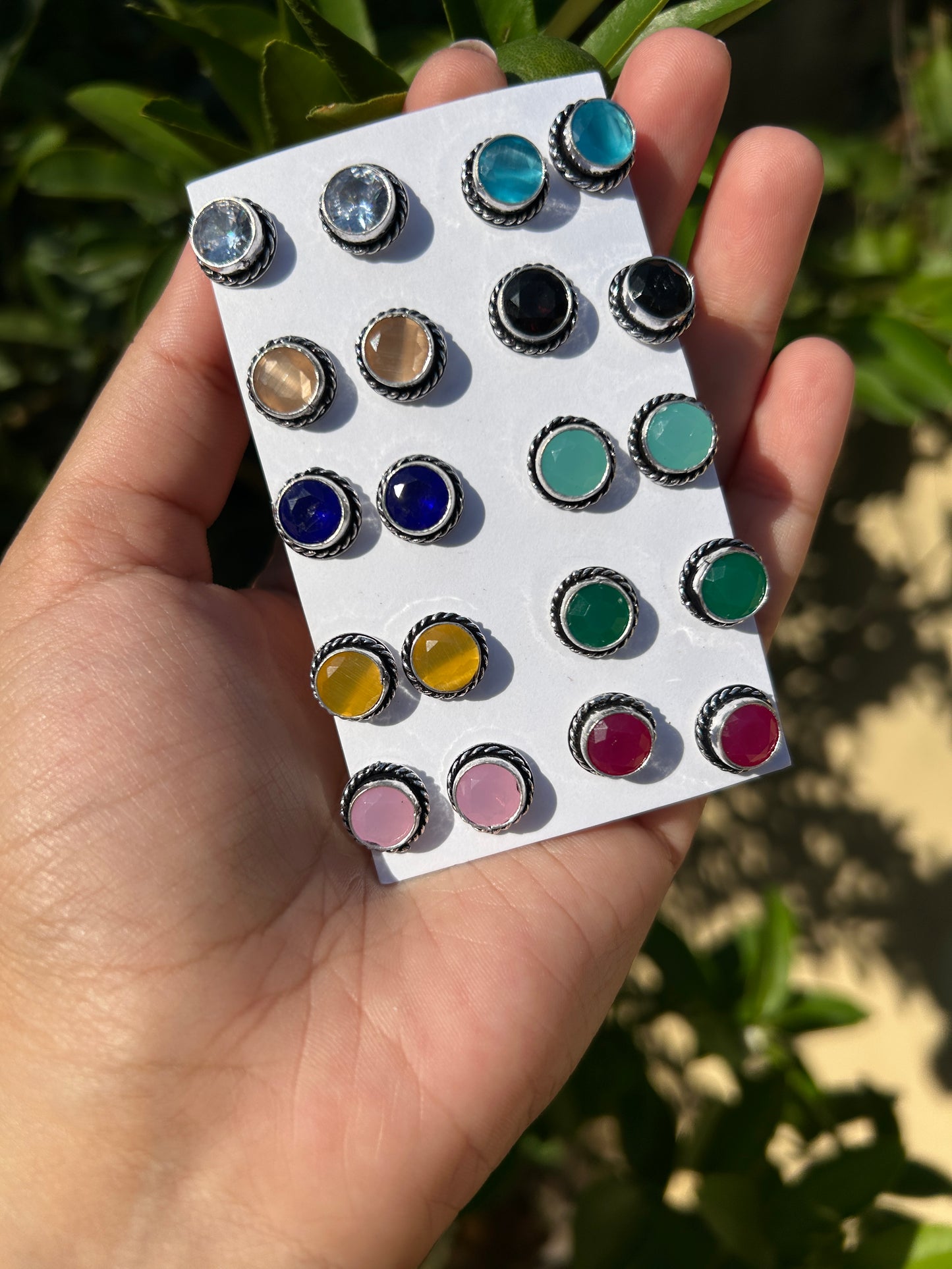 Jaipuri Emerald Stud Earrings ( Set of 10 )