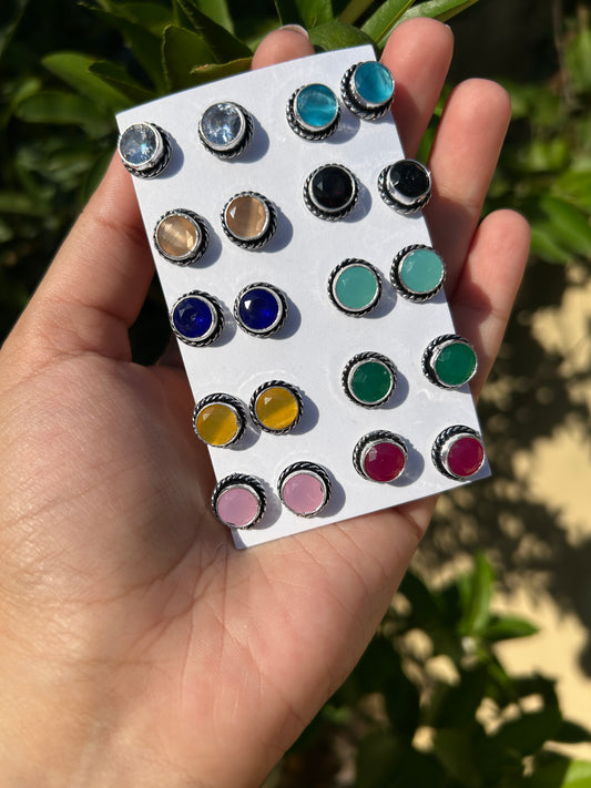 Jaipuri Emerald Stud Earrings ( Set of 10 )