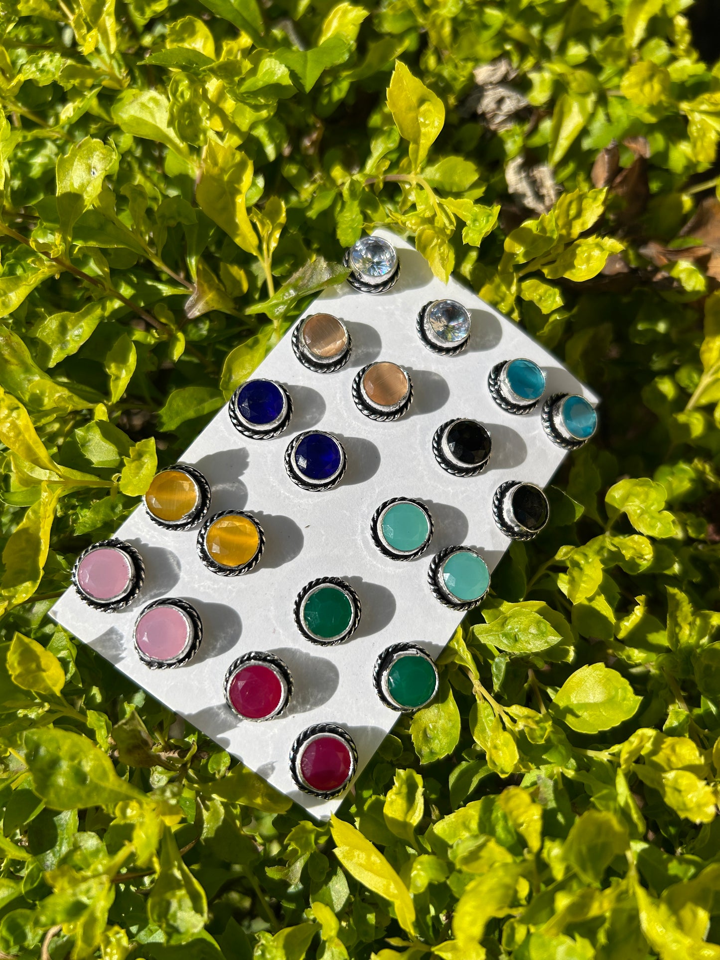 Jaipuri Emerald Stud Earrings ( Set of 10 )