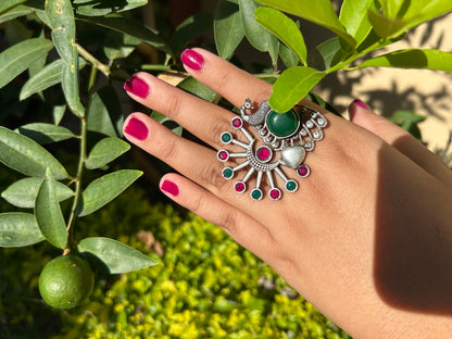 Peacock Oxidised Cocktail Ring