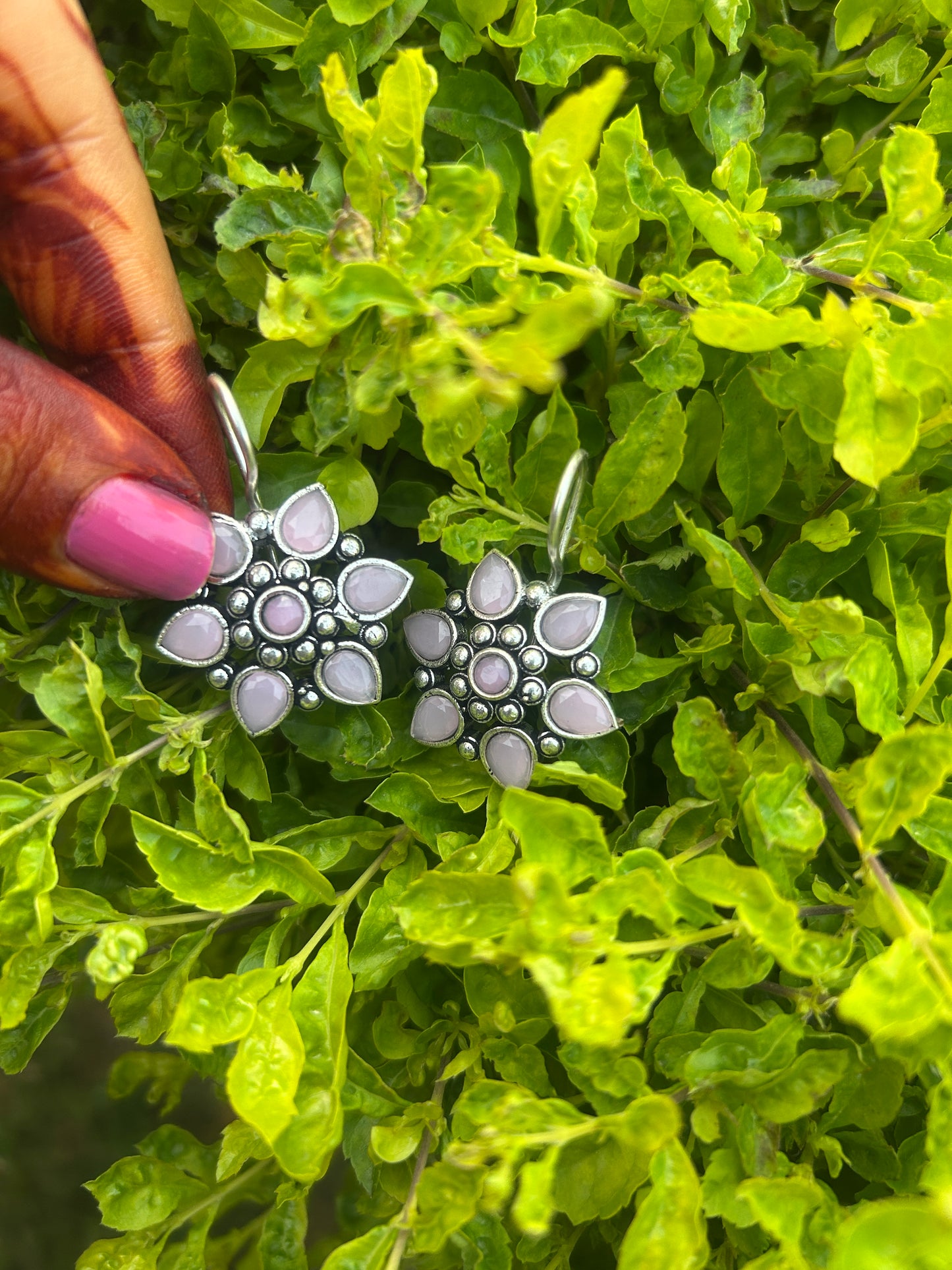 Oxidised Pastel Flower Earrings