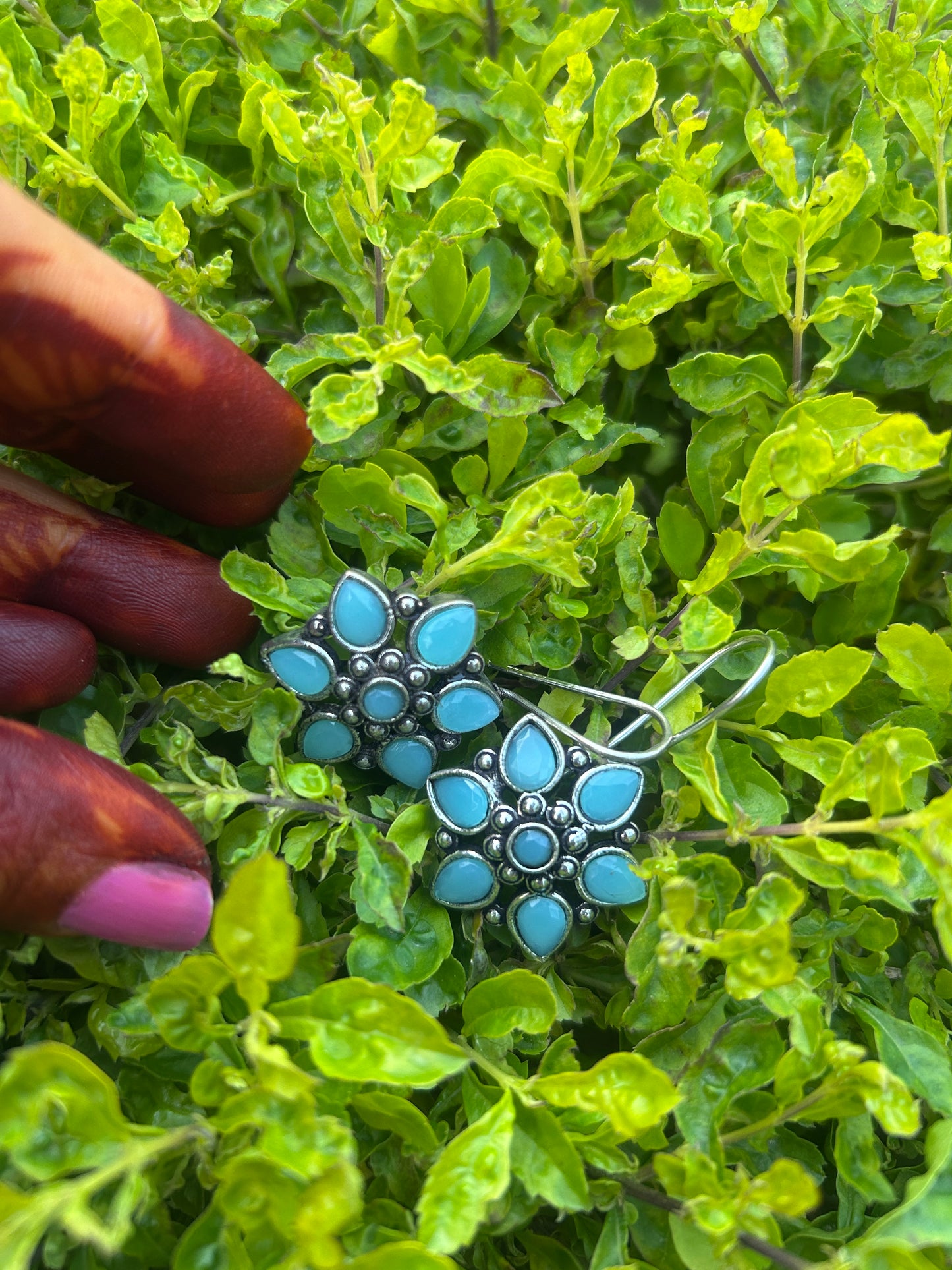 Oxidised Pastel Flower Earrings