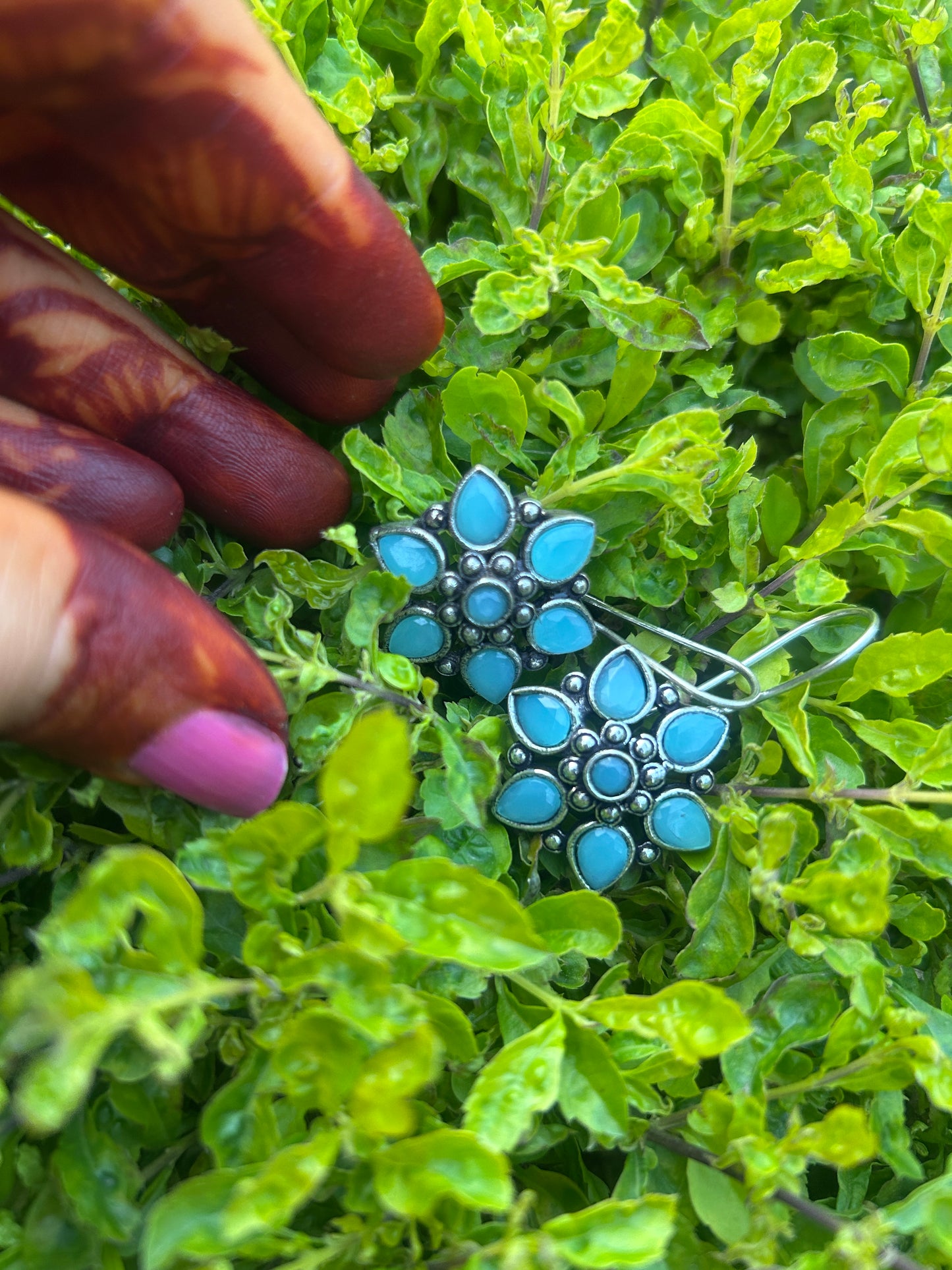 Oxidised Pastel Flower Earrings