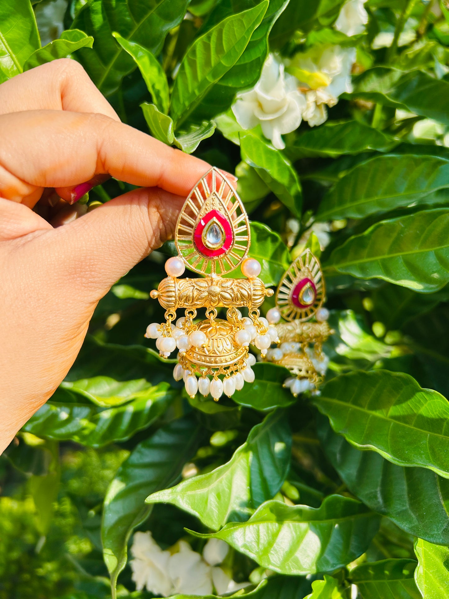 Bengali Red Jhumka Earrings