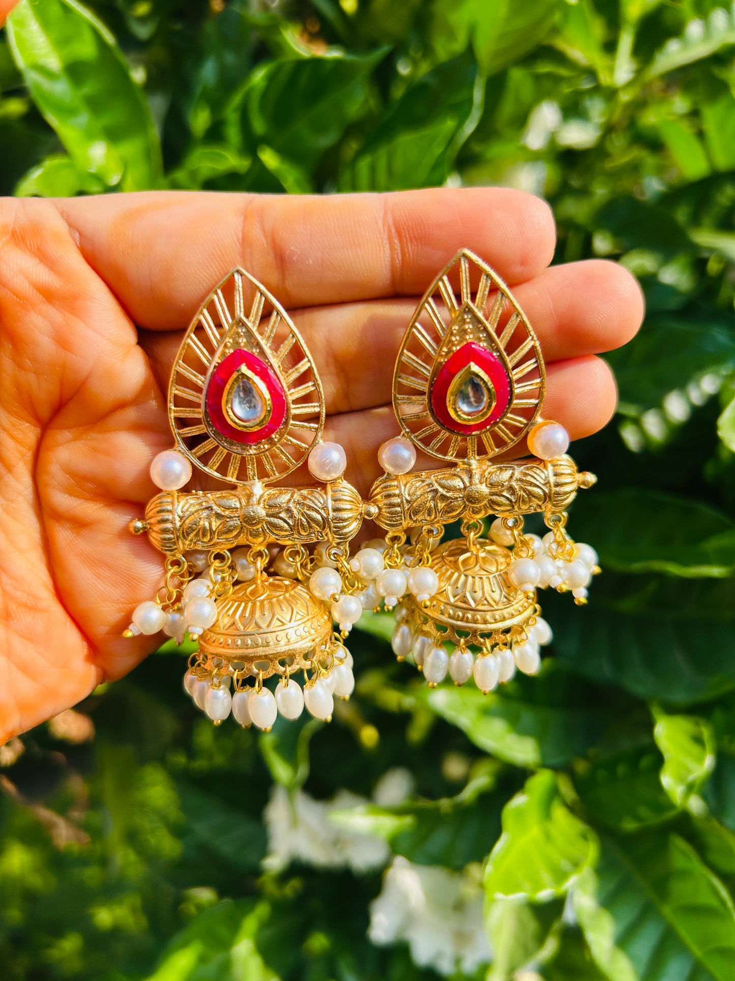 Bengali Red Jhumka Earrings