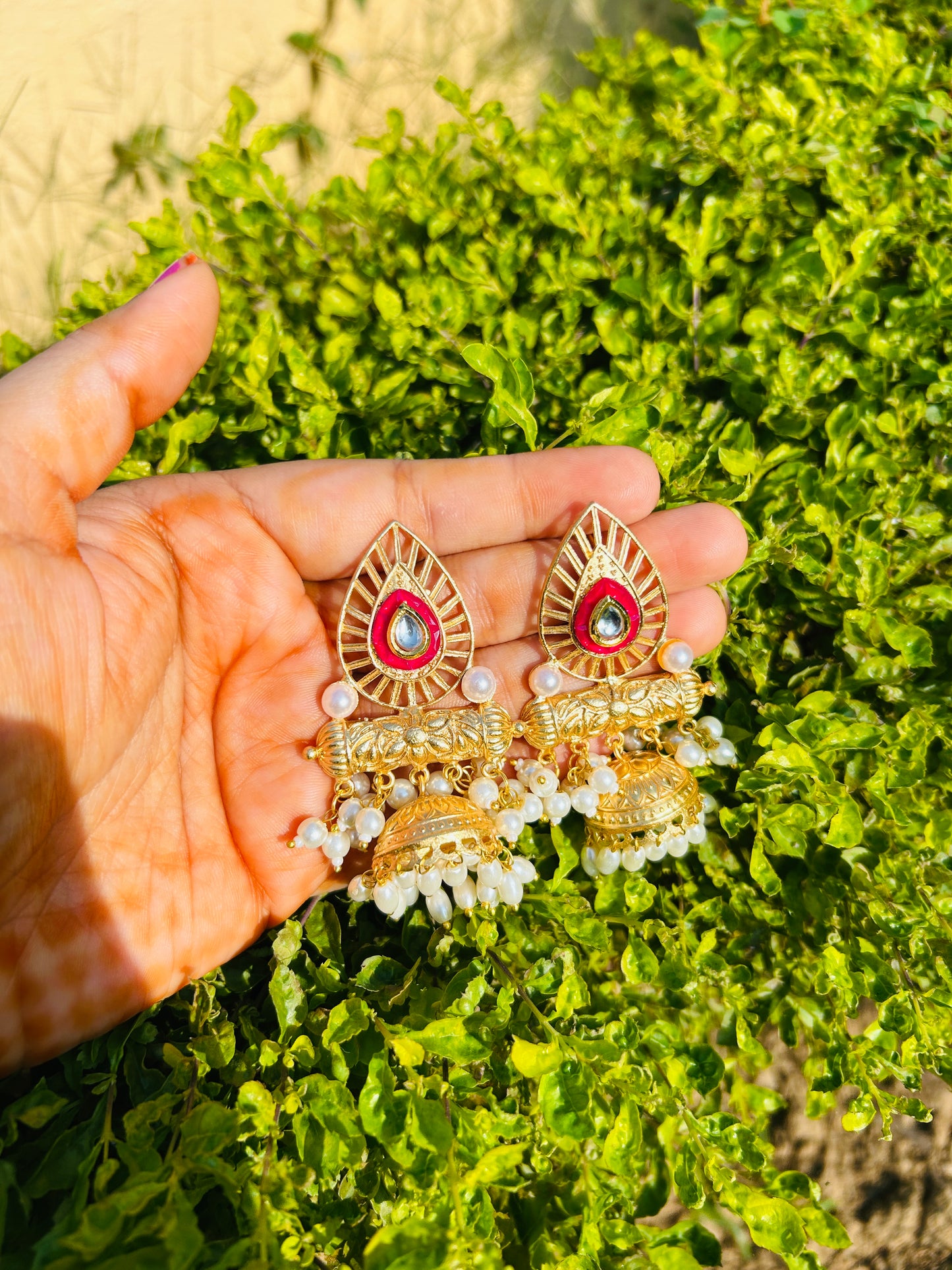 Bengali Red Jhumka Earrings