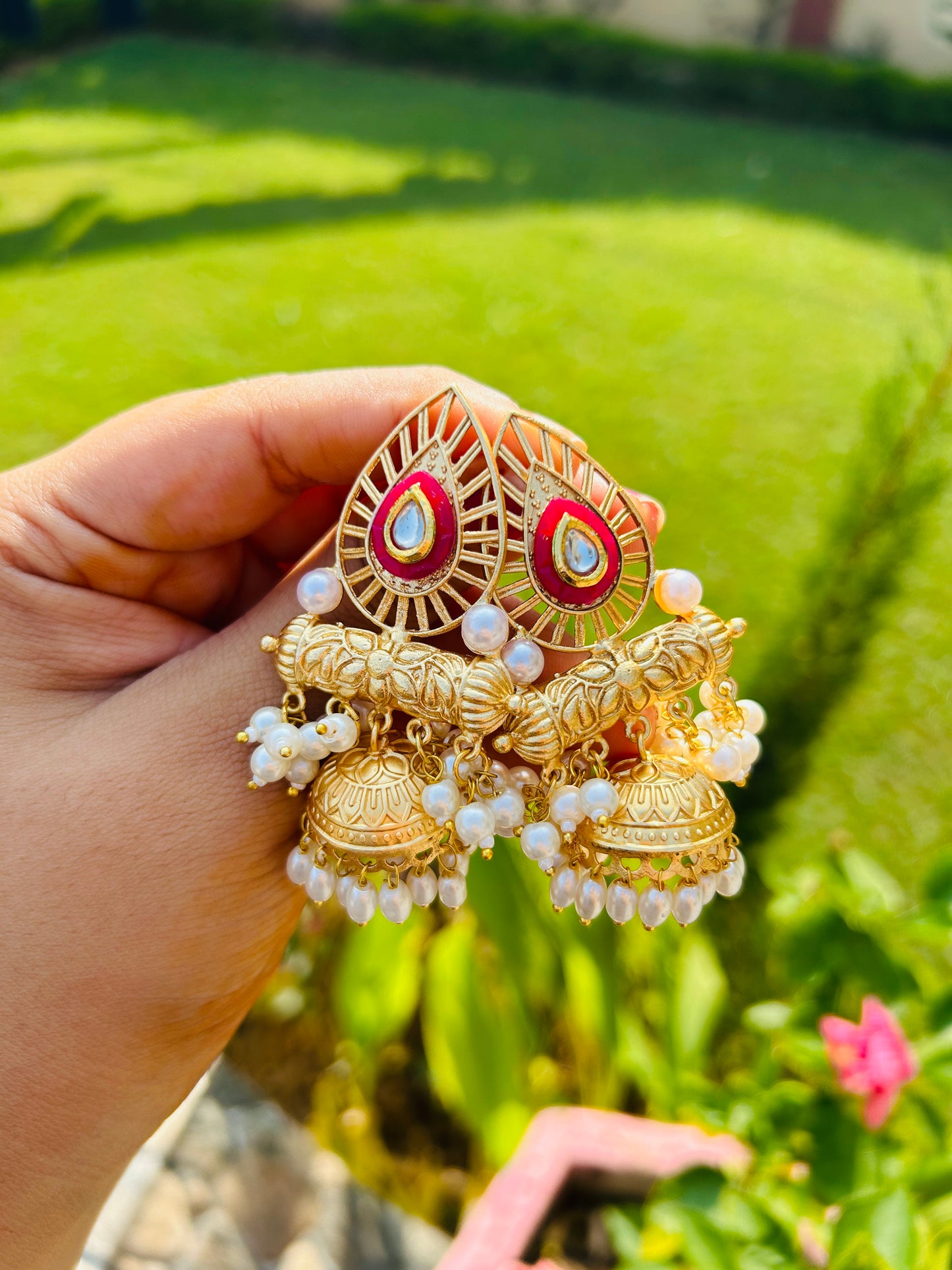 Bengali Red Jhumka Earrings