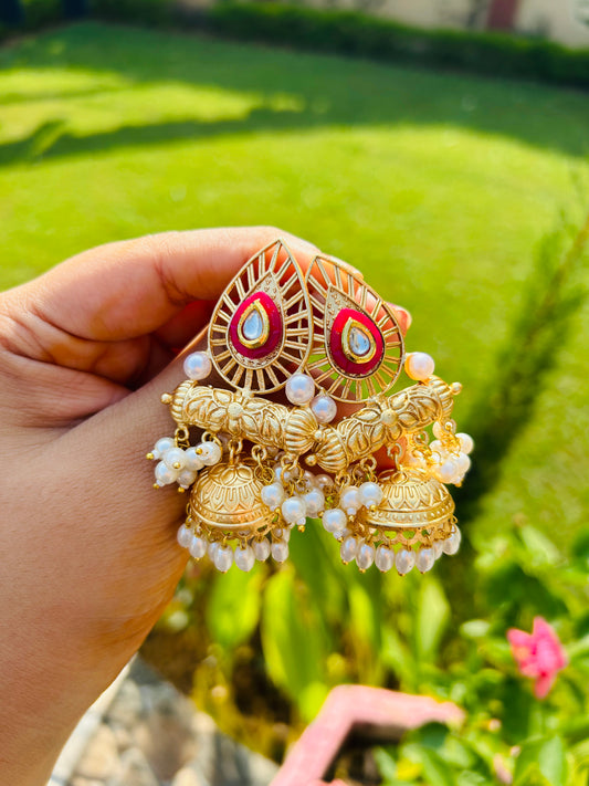 Bengali Red Jhumka Earrings