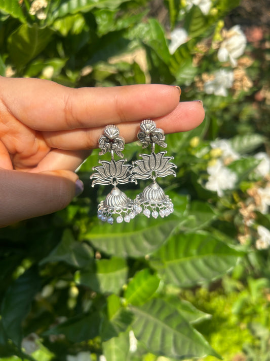 Silver Lotus Jhumkas