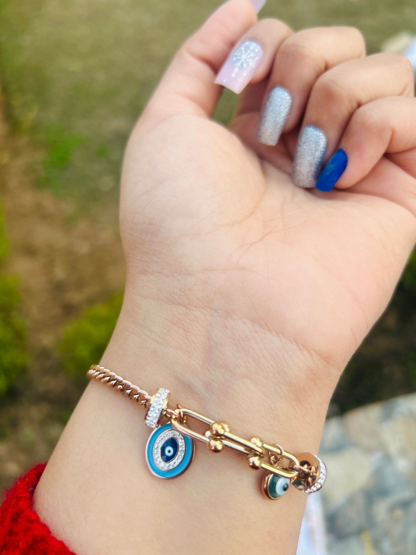 Oval Evil Eye Charm Chain Bracelete