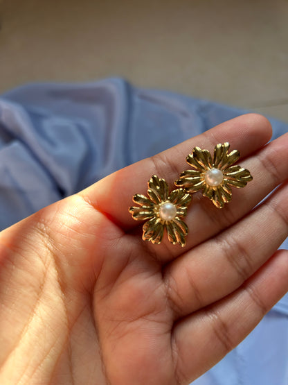 Golden Flower Anti Tarnish Earrings