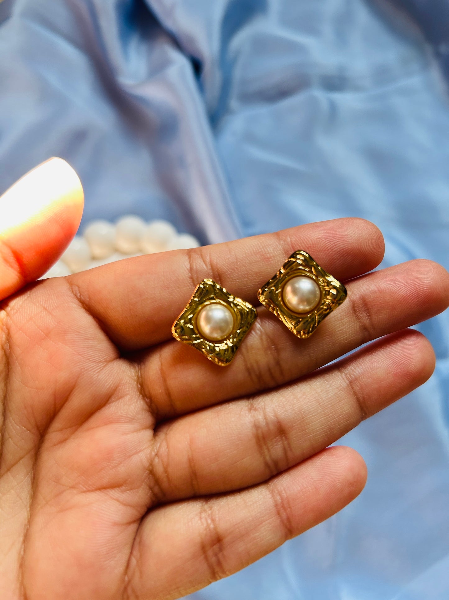 Square Pearls Anti Tarnish Earrings
