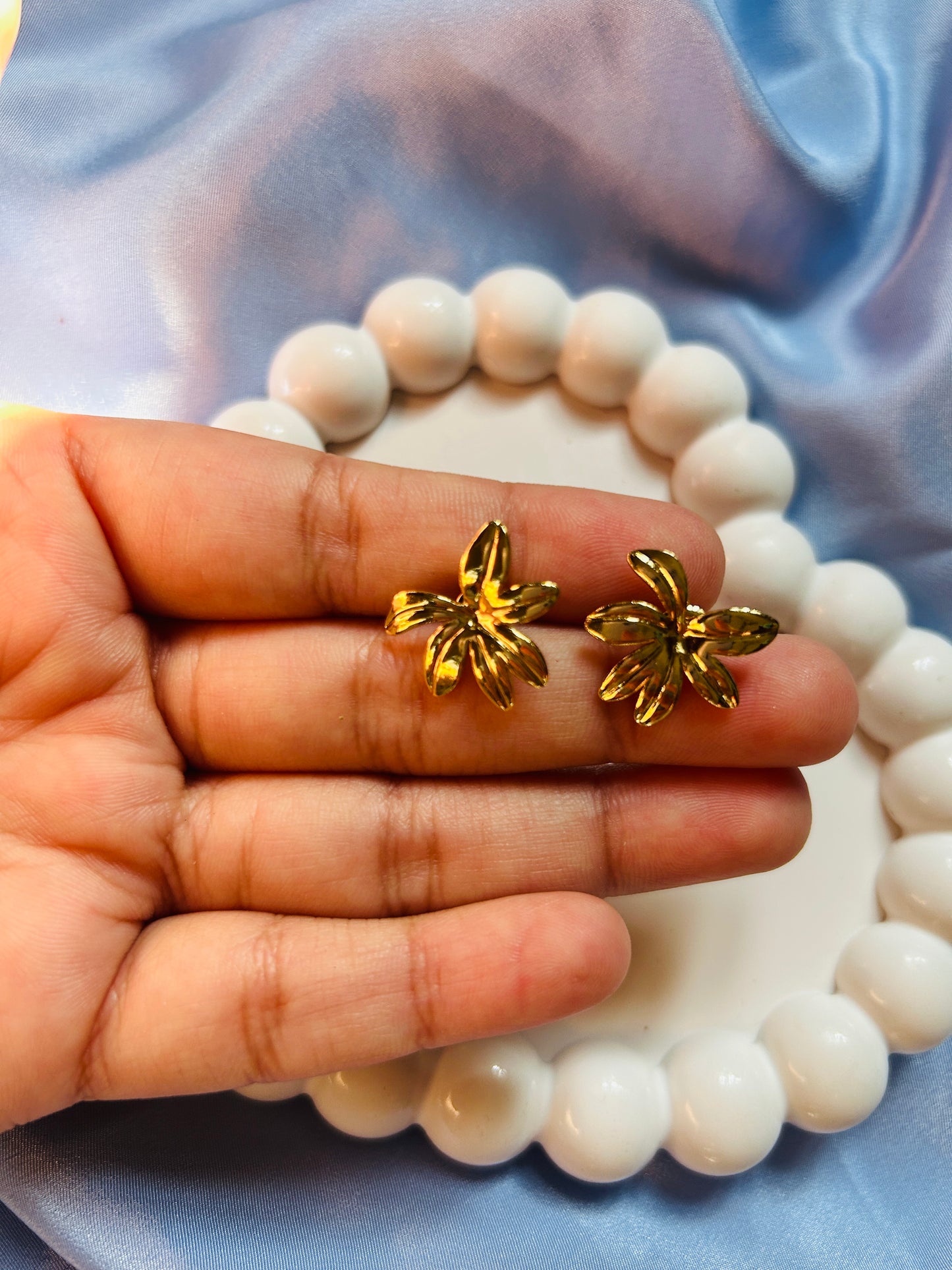 Golden Chinar Anti Tarnish Earrings