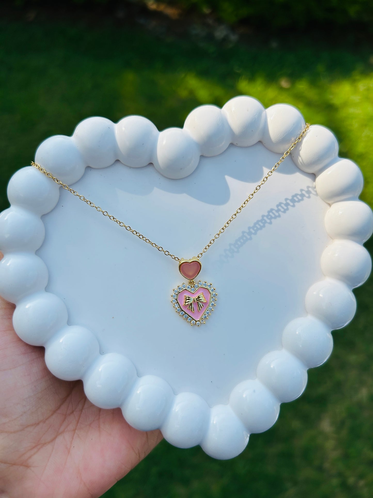 Pink Bowy Heart Pendant