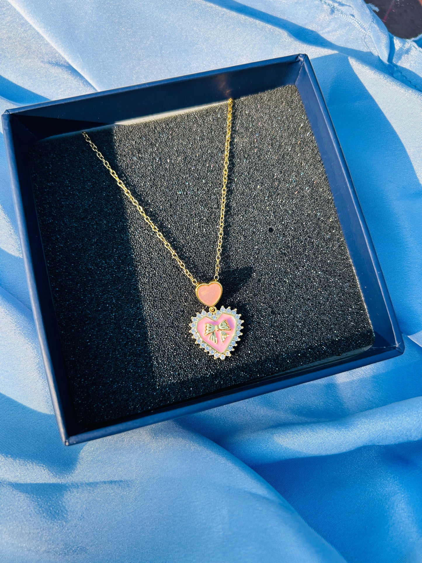 Pink Bowy Heart Pendant
