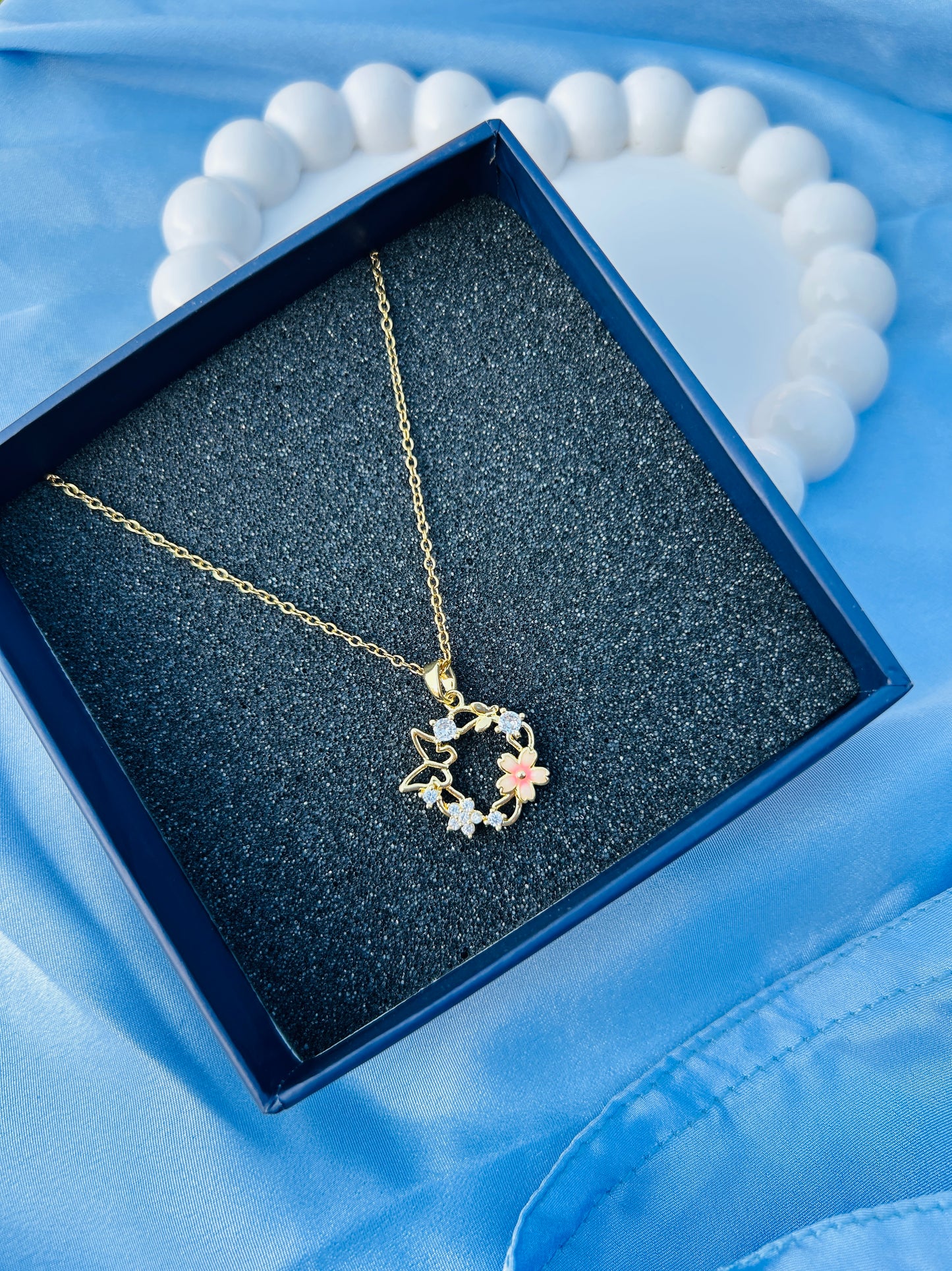 Flower with Golden Leaves Anti Tarnish Pendant