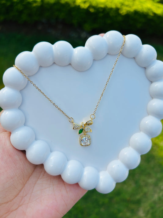 Square Diamond with Green Emerald Pendant