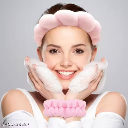Spa Headband & Wrist Washband Set | Soft, Stretchy & Absorbent | Skincare, Face Washing & Sports