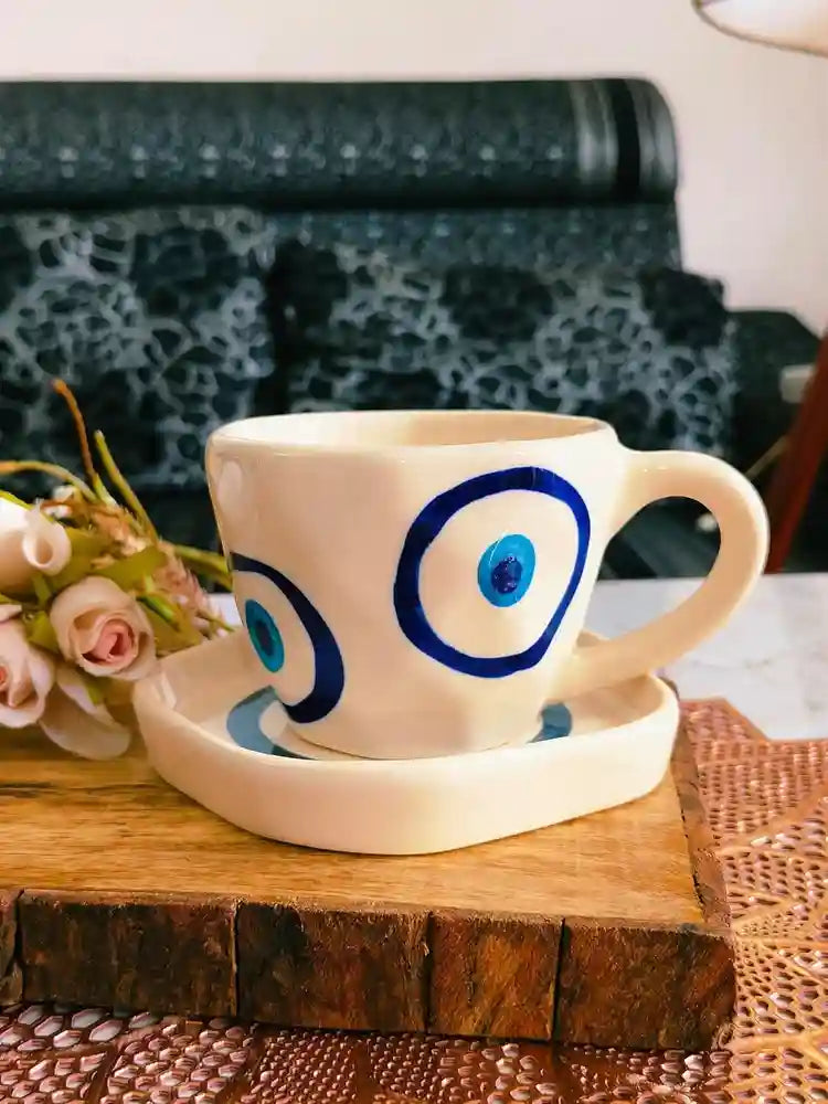 Pinteresty Evil Eye Ceramic Mug with Saucer