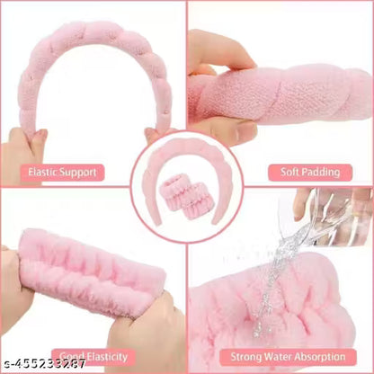 Spa Headband & Wrist Washband Set | Soft, Stretchy & Absorbent | Skincare, Face Washing & Sports