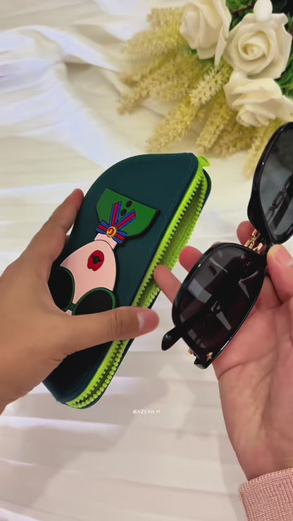 Cute Silicone Sunglass Case with Zipper & Wrist Strap | Soft Protective Glasses Holder |