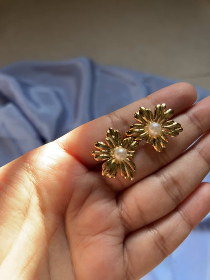 Golden Flower Anti Tarnish Earrings